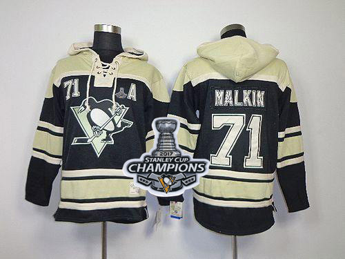 Penguins #71 Evgeni Malkin Black Sawyer Hooded Sweatshirt Stanley Cup Finals Champions Stitched NHL Jersey